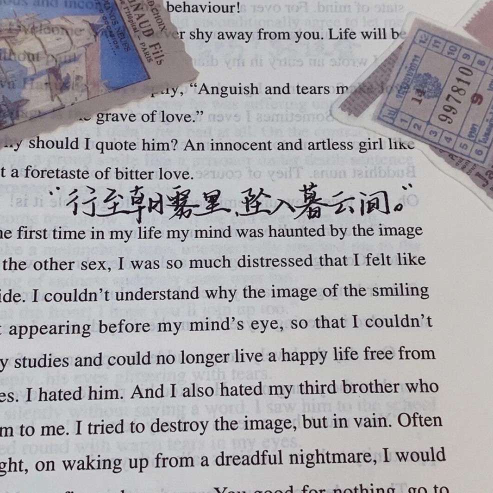 “行至朝雾里，坠入暮云间”